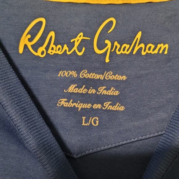 Robert Graham Men Dragon Skull Shirt L Blue Yellow Artsy Grunge Graphic Tee NEW - Picture 5 of 6